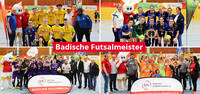 Vier Badische Futsalmeister jubeln in Mosbach. Fotos: bfv